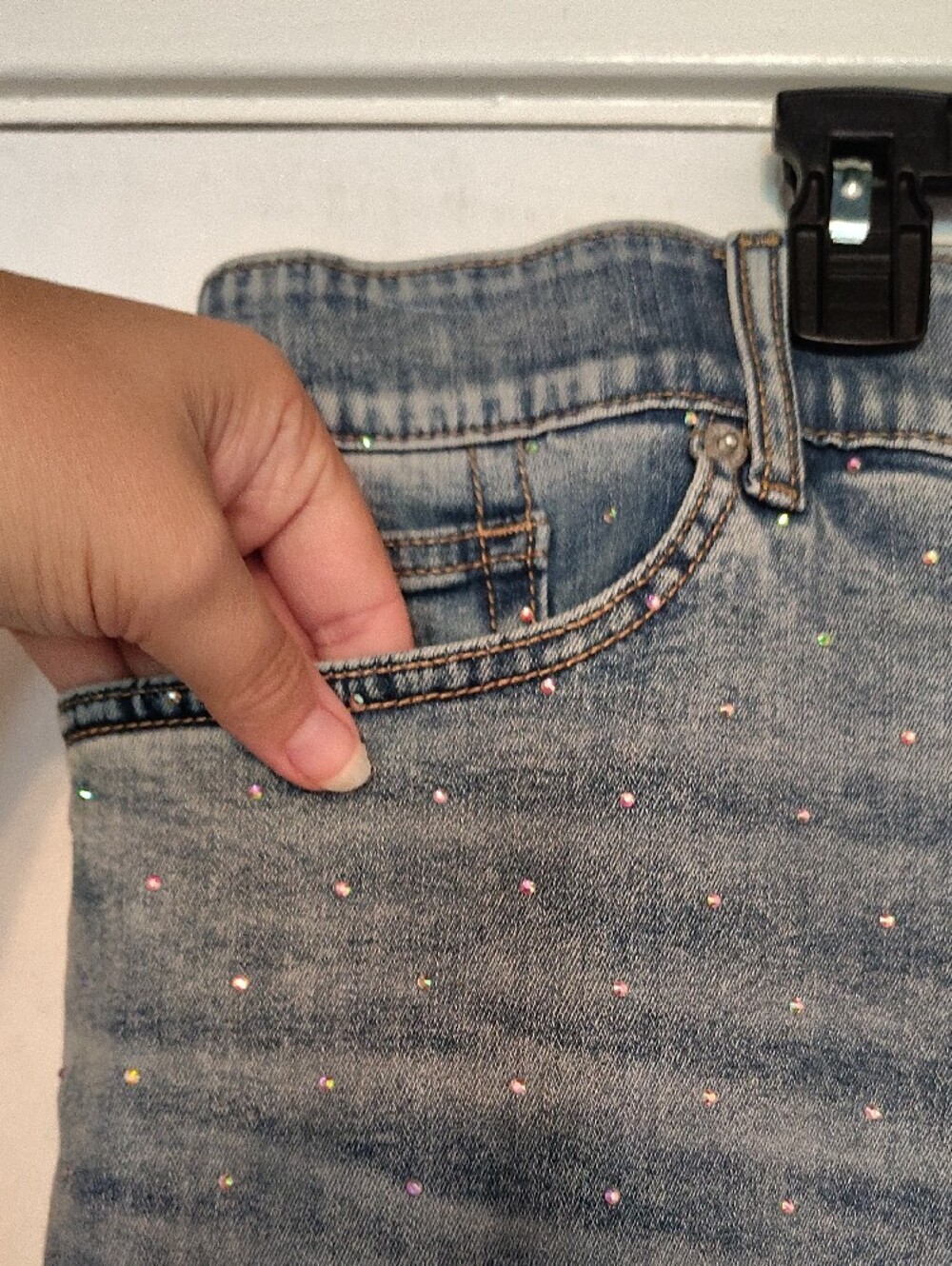 Bombshell Light Blue Rhinestone Jeans - Picture 3 of 10